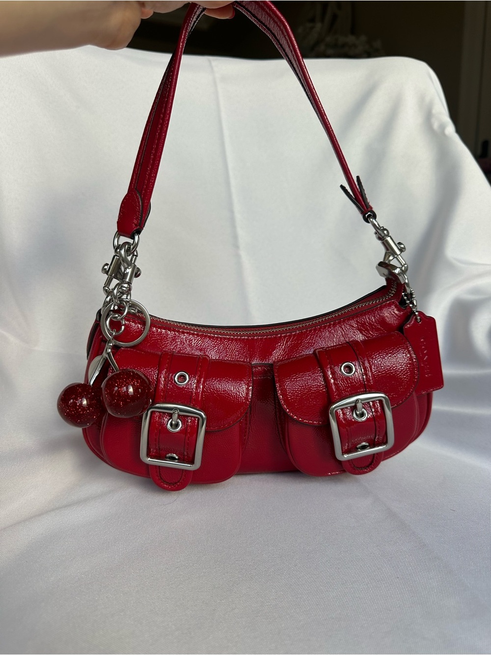 Coach Red Ashton Shoulder Purse with Silver Hardware